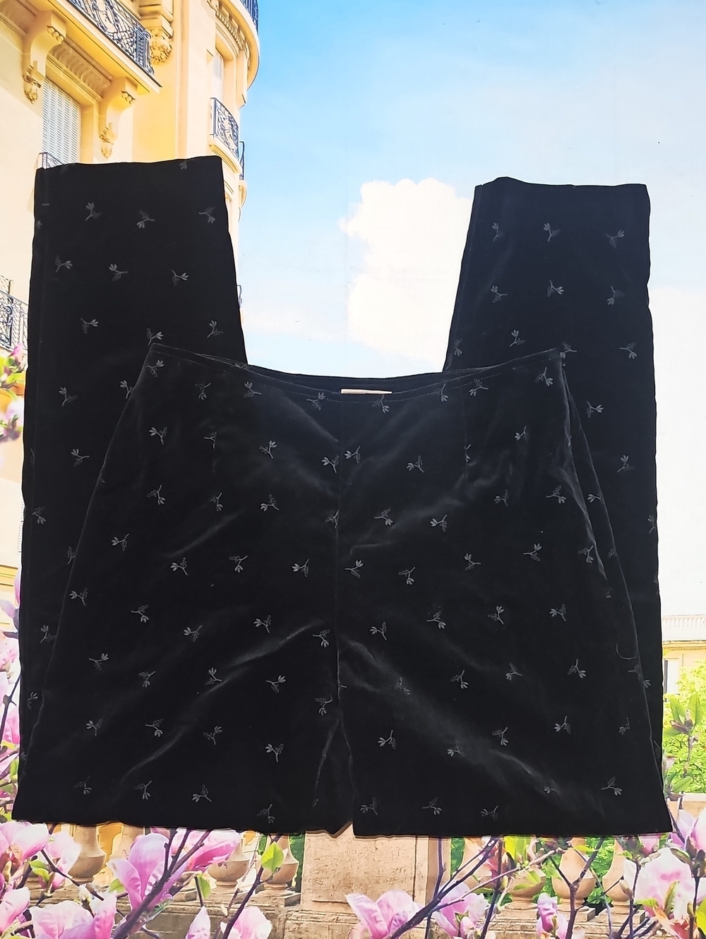 Ann Taylor Black Corduroy Pants with Subtle Embroidered Dots